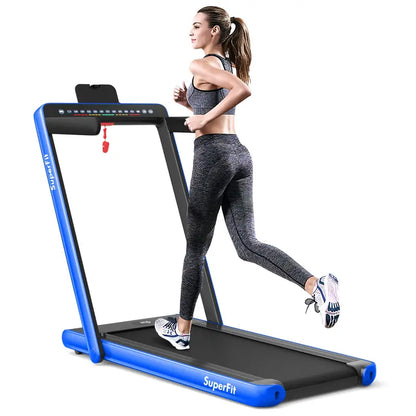 Dual-Display Under-Desk Folding Treadmill  2.25HP Superfit Compact Exercise Pad