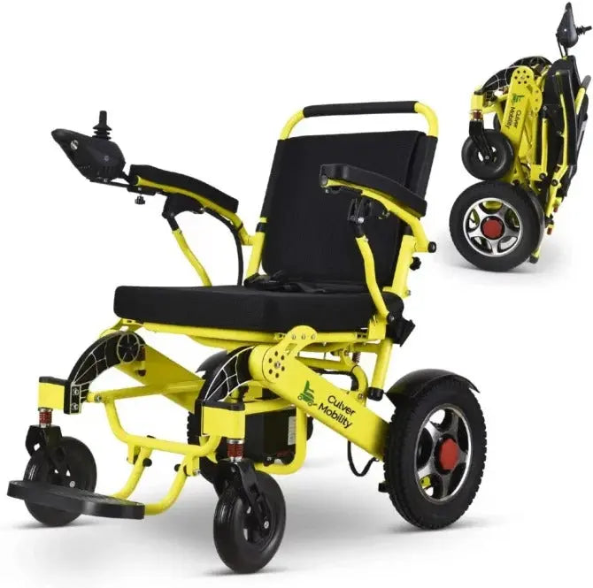 Culver Mobility Foldable Power Wheelchair  FAA-Approved Lightweight Electric Scooter for Travel (Silver, 17.5″ Seat Width)