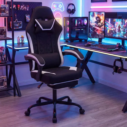 Ergonomic Gaming Chair Featuring Footrest, Linkage Armrests, and Lumbar Support