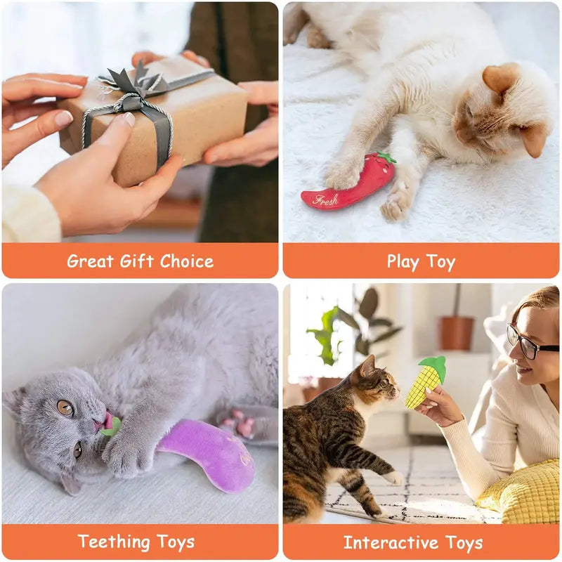 Brand Catnip-Infused Plush Interactive Cat Toys  5 Pack, Farm-Themed, Safe & Non-Toxic, for Active Play & Dental Health