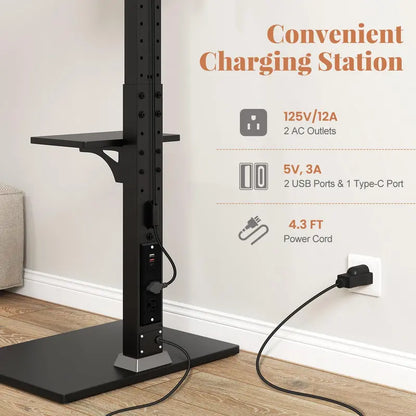 Floor-Standing TV Console — Power-Integrated Stand for 3270″ Screens (Up to 110 lbs)