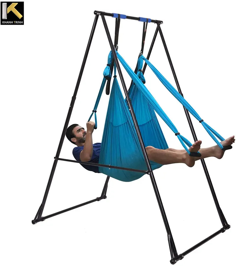 Air Yoga Set: Adjustable Aerial Hammock + Foldable KT Swing Stand