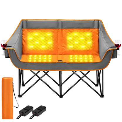Heated Dual-Seat Camping Loveseat  Integrated Power Bank Ports & Cup Holders