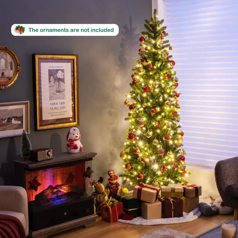 6-Foot or 7-Foot Pre-Lit Slim Pencil Christmas Tree with Realistic PVC/PE Branch Tips