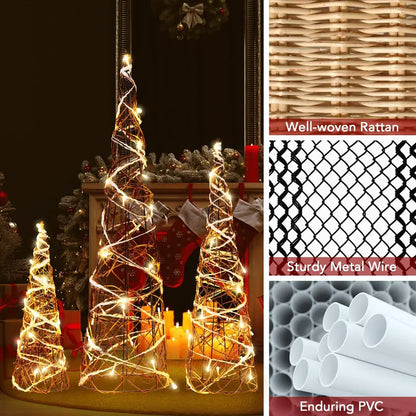 Set of Three Tapered Indoor Christmas Cone Trees ¡ª 32¡å, 24¡å, and 16¡å with Warm White LED Lights