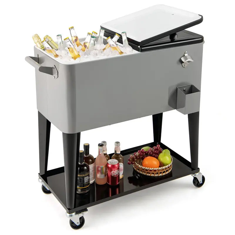 80-Quart Wheeled Rolling Ice Chest with Storage Shelf & Smooth-Castor Wheels