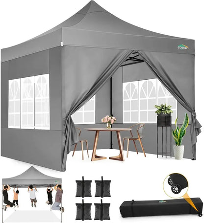 COBIZI 10×20 ft Commercial Pop-Up Canopy Tent  Heavy-Duty Frame, 6 Sidewalls, Wind/Waterproof Gazebo with Roller Bag