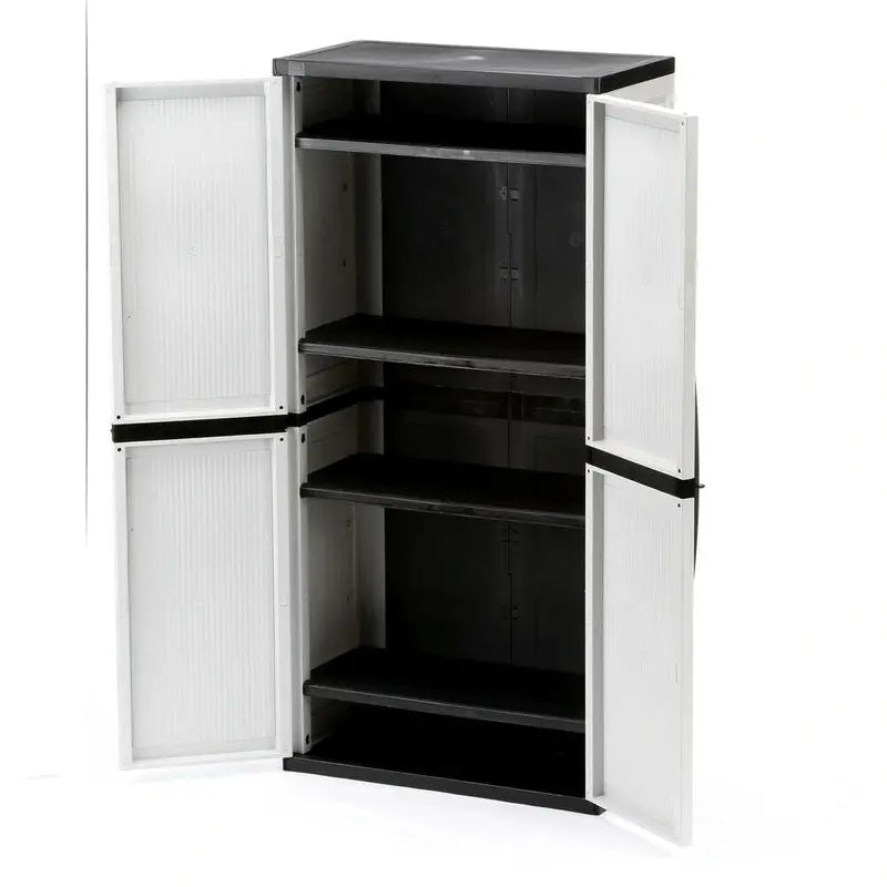 Freestanding Garage Storage Cabinet  Grey Plastic, 89 cm W × 180 cm H × 46 cm D, Locking Doors & Adjustable Shelves