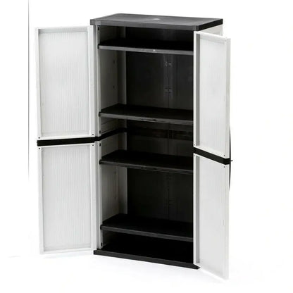 Freestanding Garage Storage Cabinet  Grey Plastic, 89 cm W × 180 cm H × 46 cm D, Locking Doors & Adjustable Shelves
