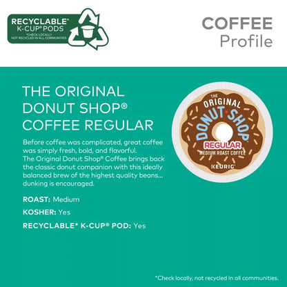 The Original Donut Shop Medium Roast Coffee Pods, 100 Count  Compatible with Keurig K-Cup Brewers, Kosher Certified