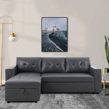Convertible Reversible Sectional with Pull-Out Sleeper, Integrated Storage Chaise, and Sturdy Support Legs