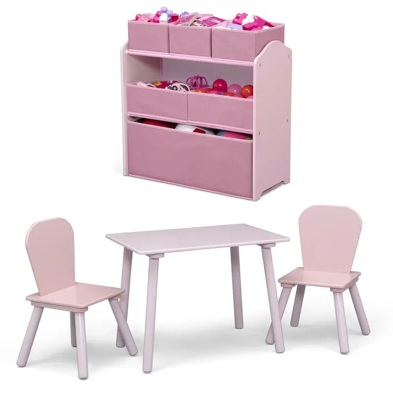 Delta Children Pink Toddler Playroom Set: Table, 2 Chairs & 6-Bin Organizer with Stickers