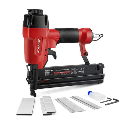 WORKPRO Dual-Function Pneumatic Brad Nailer  Includes 400 Brads & 300 Staples