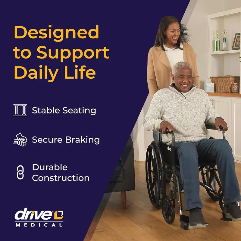 Drive Medical Silver Sport 1 Folding Transport Wheelchair  Lightweight, Compact Mobility Aid