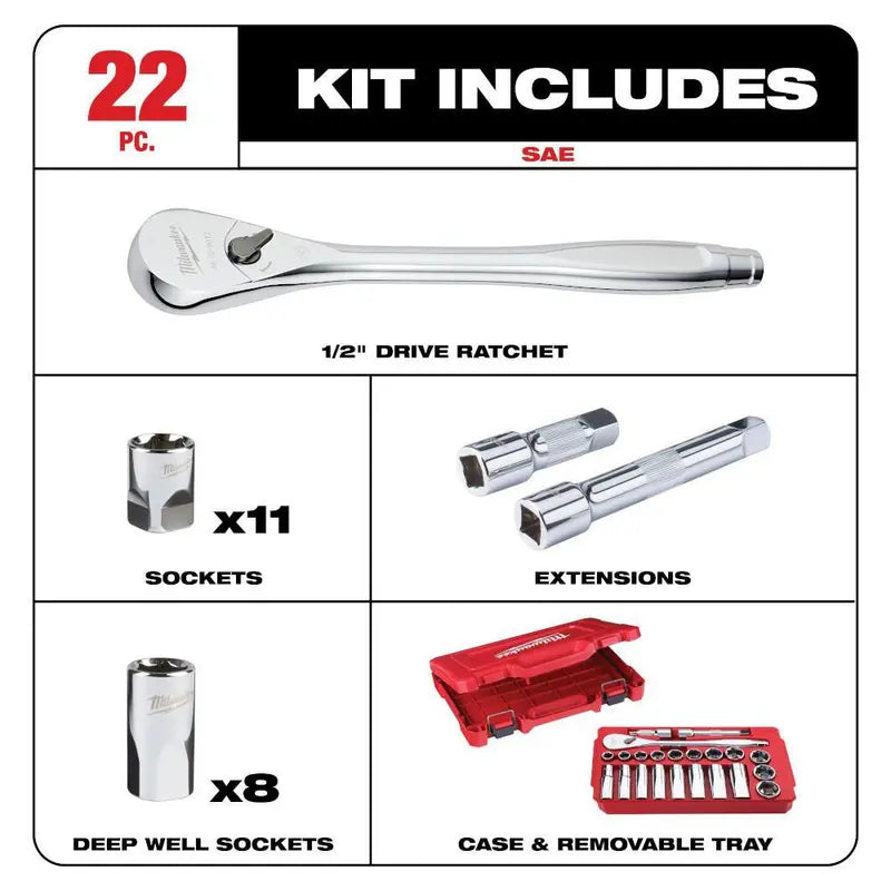 22-Piece 1/2 in. Drive SAE Ratchet & Socket Mechanics Tool Set
