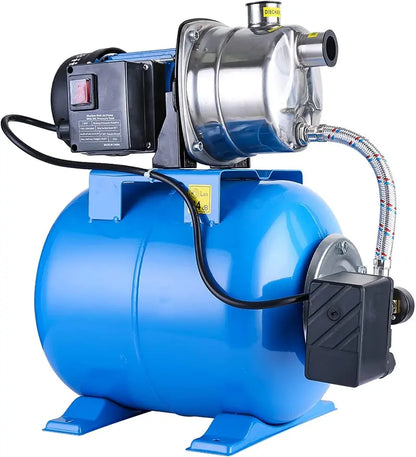 1.6 HP Stainless Steel Shallow Well Jet Pump  1268 GPH, Includes Pressure Tank for Irrigation & Drainage