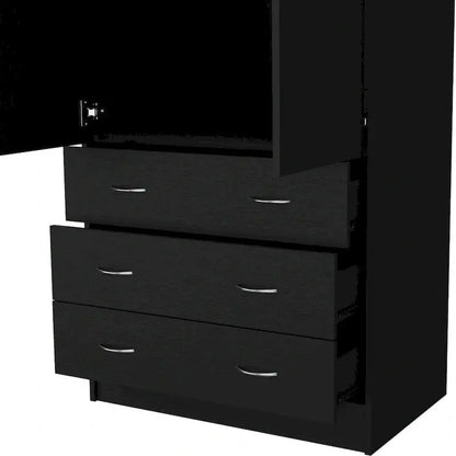 Contemporary Double-Door Bedroom Armoire with Drawers and Hanging Space