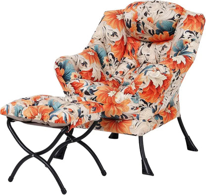 Welnow Compact Lazy Chair with Ottoman  Dark Grey Accent Armchair with Side Pocket & Footrest