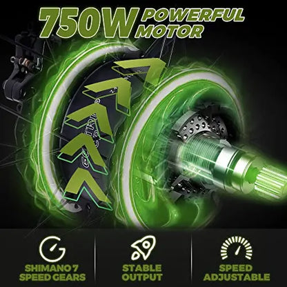 750W Fat-Tire Electric Bike  26″ All-Terrain Ebike with Removable Battery