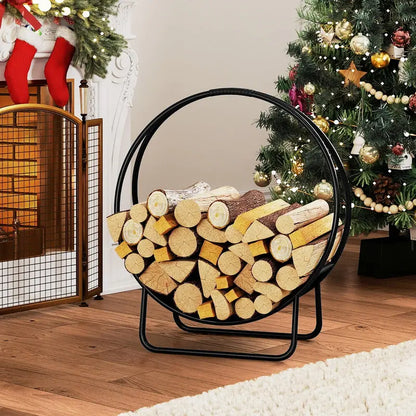 20-Inch Round Heavy-Gauge Metal Log Rack with Stand for Indoor or Outdoor Use