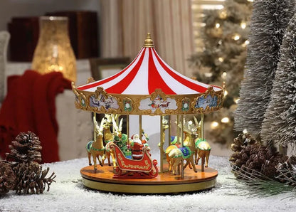 Musical Holiday Carousel Decor  Dual-Set Animated Ferris Wheel & Merry-Go-Round (15″ Gold + 12″ Red)