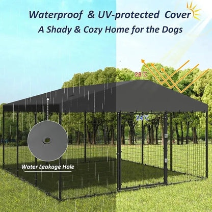 Heavy-Duty Outdoor Dog Kennel  118″ x 118″ Waterproof Enclosure with Reinforced Roof