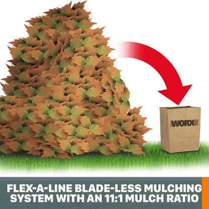Worx WG430 13 Amp Electric Leaf Mulcher, 53 Gallon Capacity, Flex-a-Line System, Portable & Easy Storage