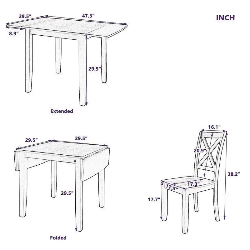 Compact Drop-Leaf Breakfast Nook Set  Three-Piece Wood Dining Solution for Tight Areas
