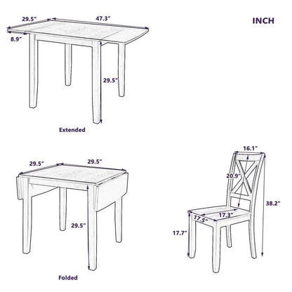 Compact Drop-Leaf Breakfast Nook Set  Three-Piece Wood Dining Solution for Tight Areas
