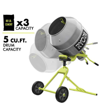 5.0-Cubic-Foot Portable Concrete Mixer  RMX001 Compact Motorized Batch Mixer for Contractors & Homeowners