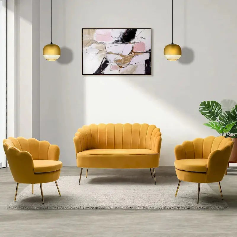 Xabier 52″ 3-Piece Living Room Set  Contemporary Sofa & Accent Chairs by HULALA HOME