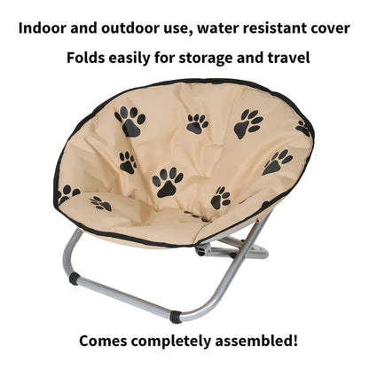 Folding Pet Cot Chair  Elevated Cat Bed, Paw Print Papasan Chair