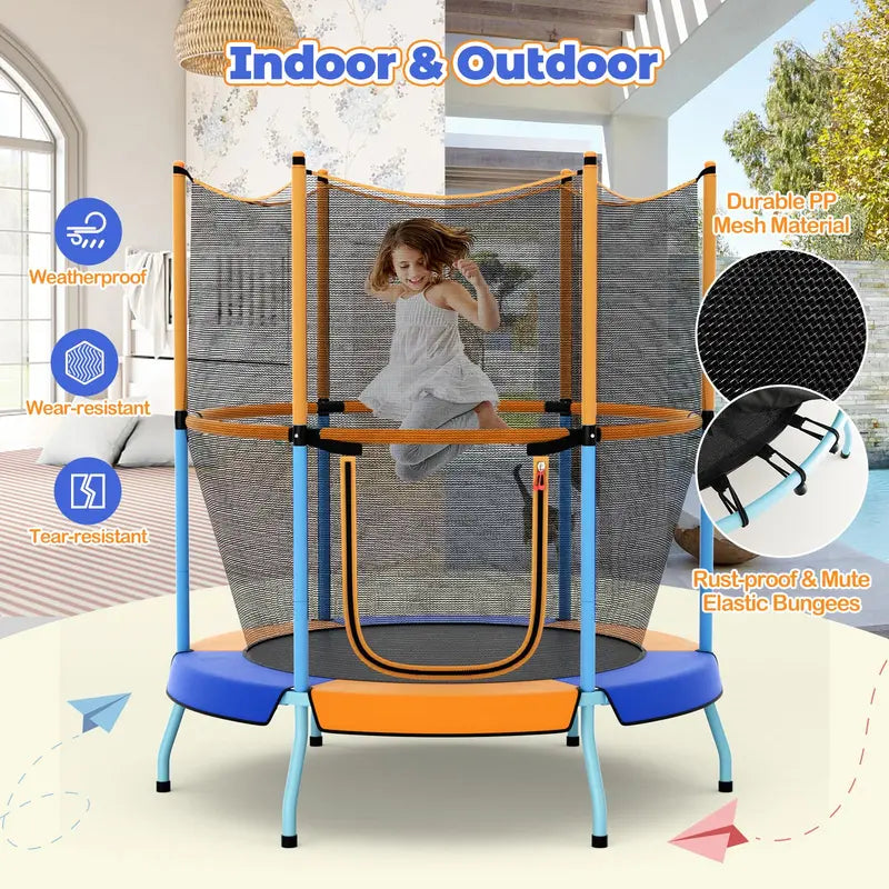 Kids’ Round Trampoline with Safety Enclosure