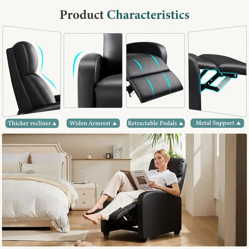 DUMOS Linen Massage Recliner  Single-Seat Adjustable Living Room Sofa with Padded Footrest