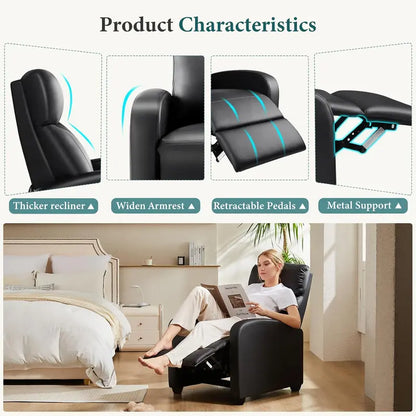 DUMOS Linen Massage Recliner  Single-Seat Adjustable Living Room Sofa with Padded Footrest
