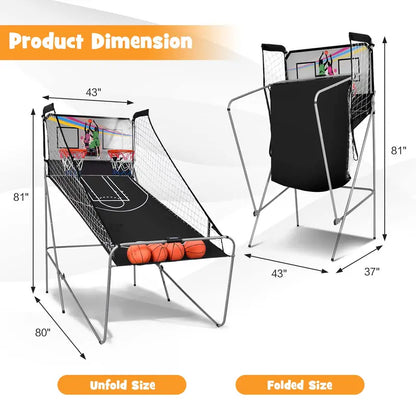 Dual-Player Basketball Arcade Cabinet  Foldable Home Game Machine with Score Tracking