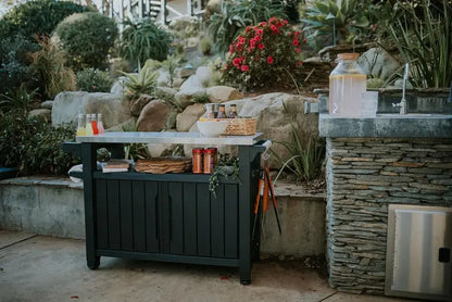Keter Rolling Outdoor Utility Cart  3-Tier Dark Brown Table for Grilling, Bar Prep, or Garden Storage