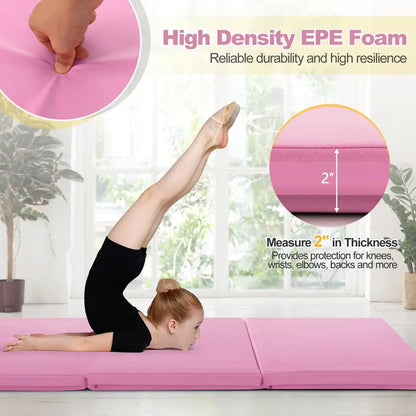 6′ x 2′ Tri-Fold Exercise Mat  2-Inch Dense Foam Tumbling Pad with Integrated Carrying Handles