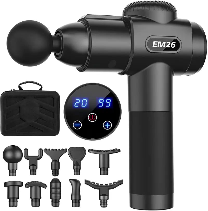 TOLOCO Massage Gun  Handheld Deep Tissue Massager with 20 Speeds & 10 Heads, Cordless & Ergonomic Design