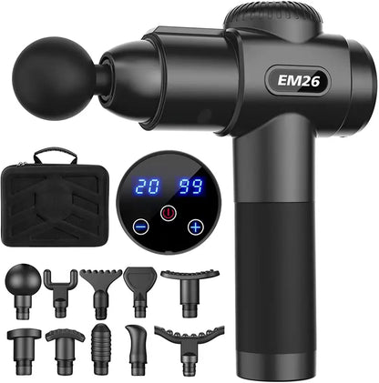 TOLOCO Massage Gun  Handheld Deep Tissue Massager with 20 Speeds & 10 Heads, Cordless & Ergonomic Design