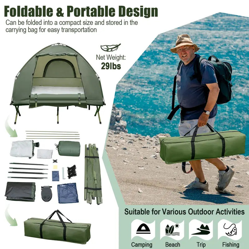 5-in-1 Camping Cot System  Includes Air Mattress, Pillow, Sleeping Bag & Carry Bag