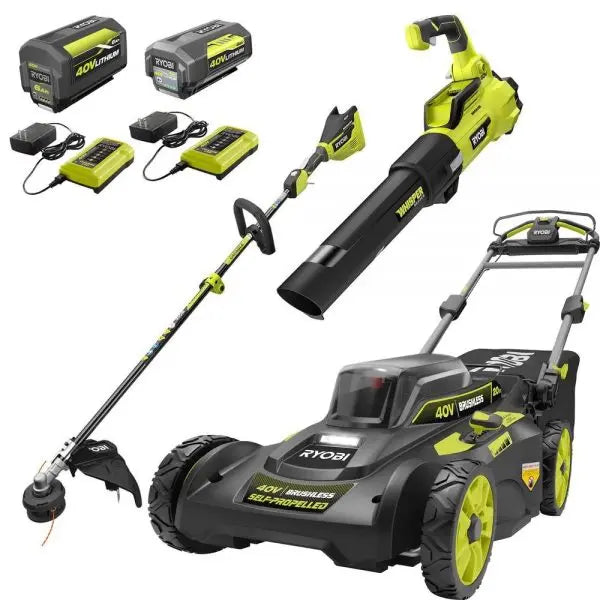 RYOBI 40V Self-Propelled Lawn Mower  20-Inch Brushless Walk-Behind, Includes Two Batteries and Chargers