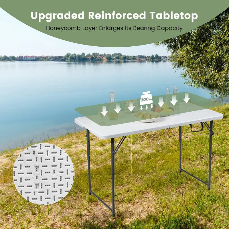 HDPE Folding Picnic Table  Lightweight Portable Dining or Camp Table for Indoor and Outdoor Use