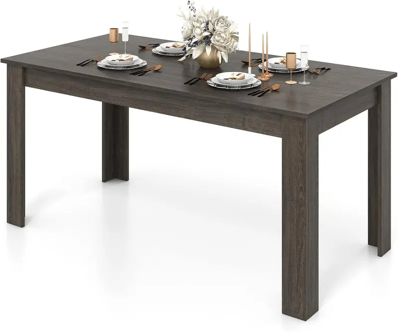 63-Inch Rectangular Farmhouse Dining Table for 6-8, Black Wood Kitchen Table with 330-LB Weight Capacity