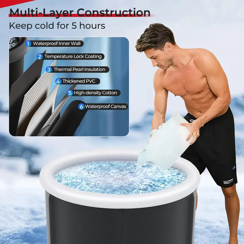 Portable Inflatable Ice Bath Tub with Insulated Cover and Six Stabilizing Support Rods
