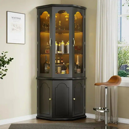 Modern Corner Wine Storage Cabinet  Tall LED-Lit Design for Home Bars and Dedicated Cellars