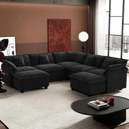 ihanherry 146-Inch Modern U-Shaped Modular Cloud Sofa  Customizable Layout