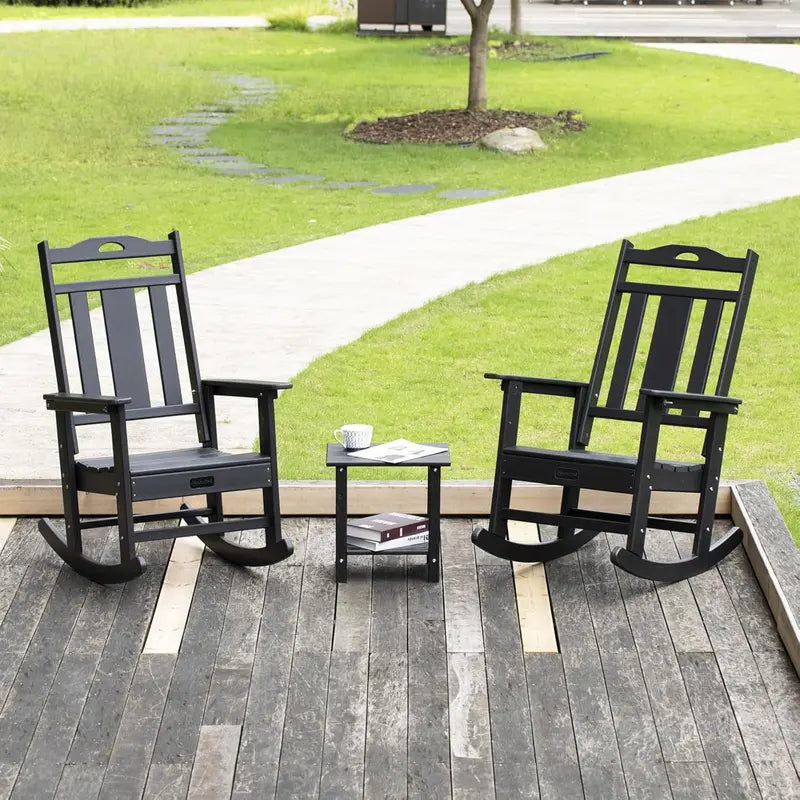 Set of 2 All-Weather HDPE Rocking Chairs  Oversized Porch Rockers for Garden, Deck or Patio Use