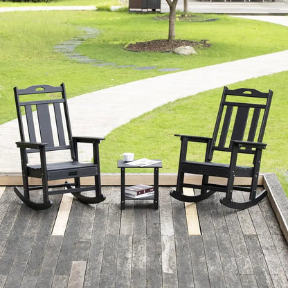 Set of 2 All-Weather HDPE Rocking Chairs  Oversized Porch Rockers for Garden, Deck or Patio Use