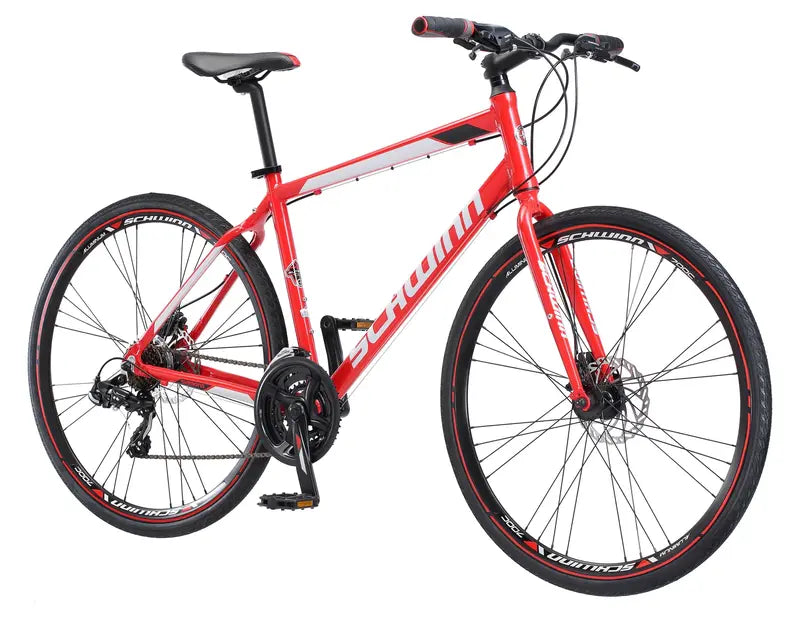 Schwinn Kempo Hybrid Road Bike  700c Wheels, 21-Speed Shimano Drivetrain, Men’s Red Frame